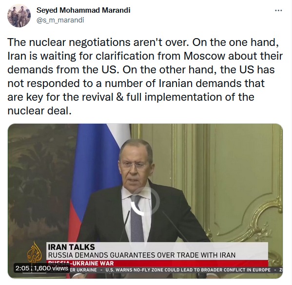 ​ایران منتظر شفاف سازی  مسکو درباره درخواست های روسیه از آمریکا است