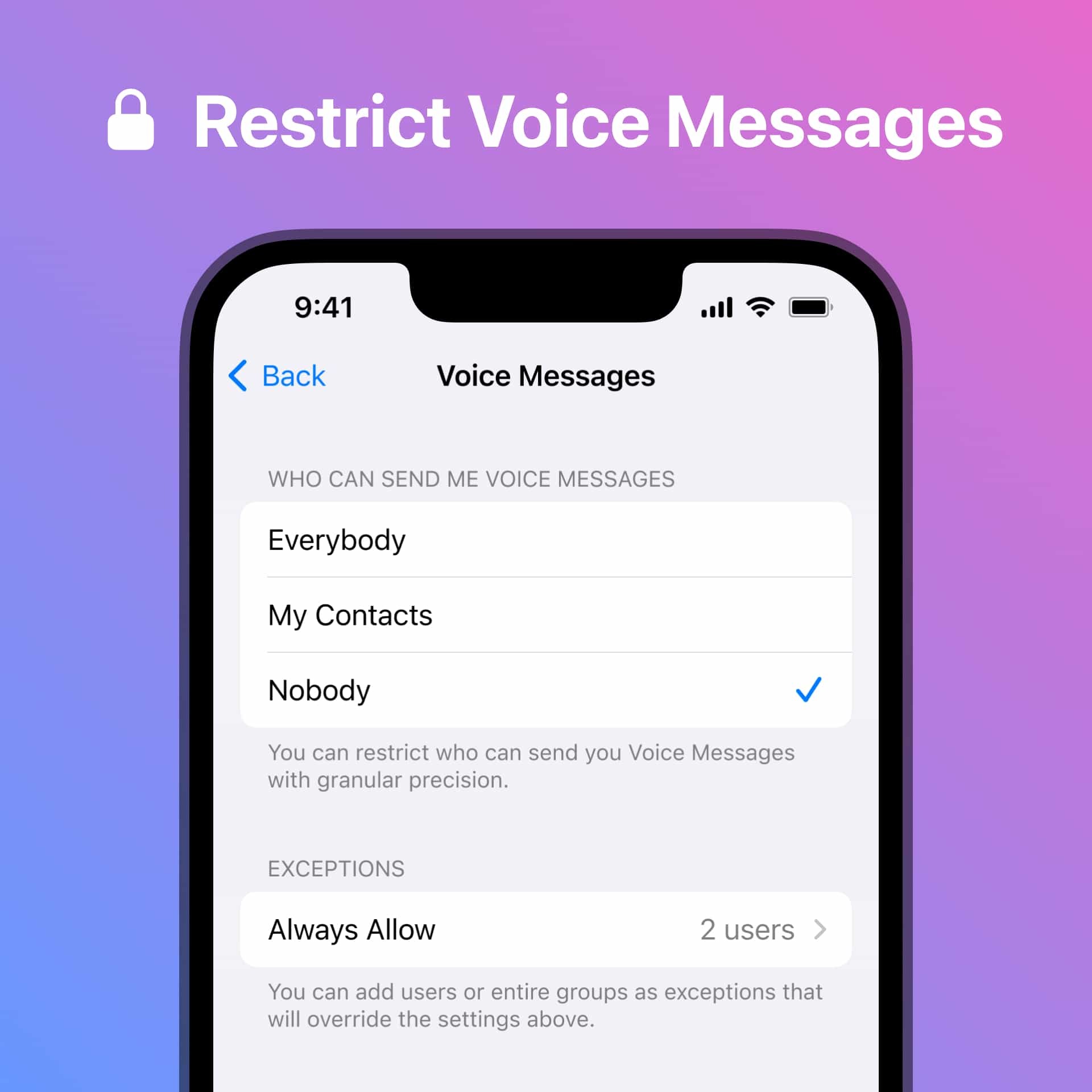 تنظیمات حریم خصوصی ممتاز برای پیام‌های صوتی