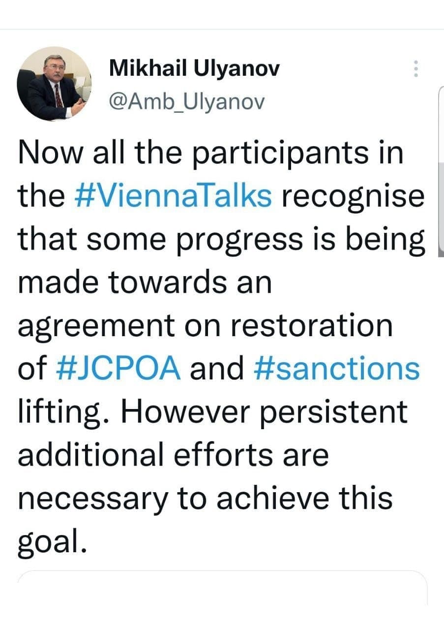 توییت جدید اولیانوف در مورد مذاکرات وین