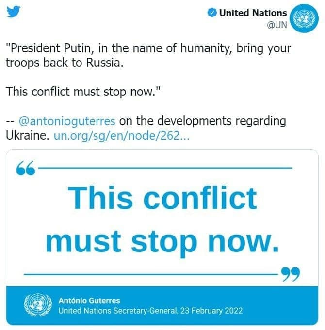  دبیرکل سازمان ملل خطاب به پوتین: به نام «انسانیت» تمام کنید